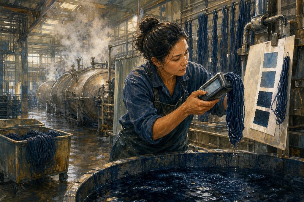How a Denim Sourcing Partner Manages Indigo Dye Consistency Across Large Production Runs